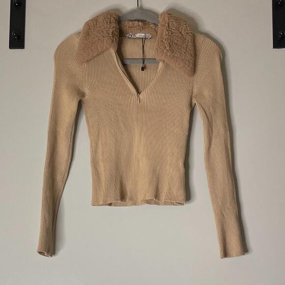 Tan Long Sleeve Top with Fur - Picture 4 of 5